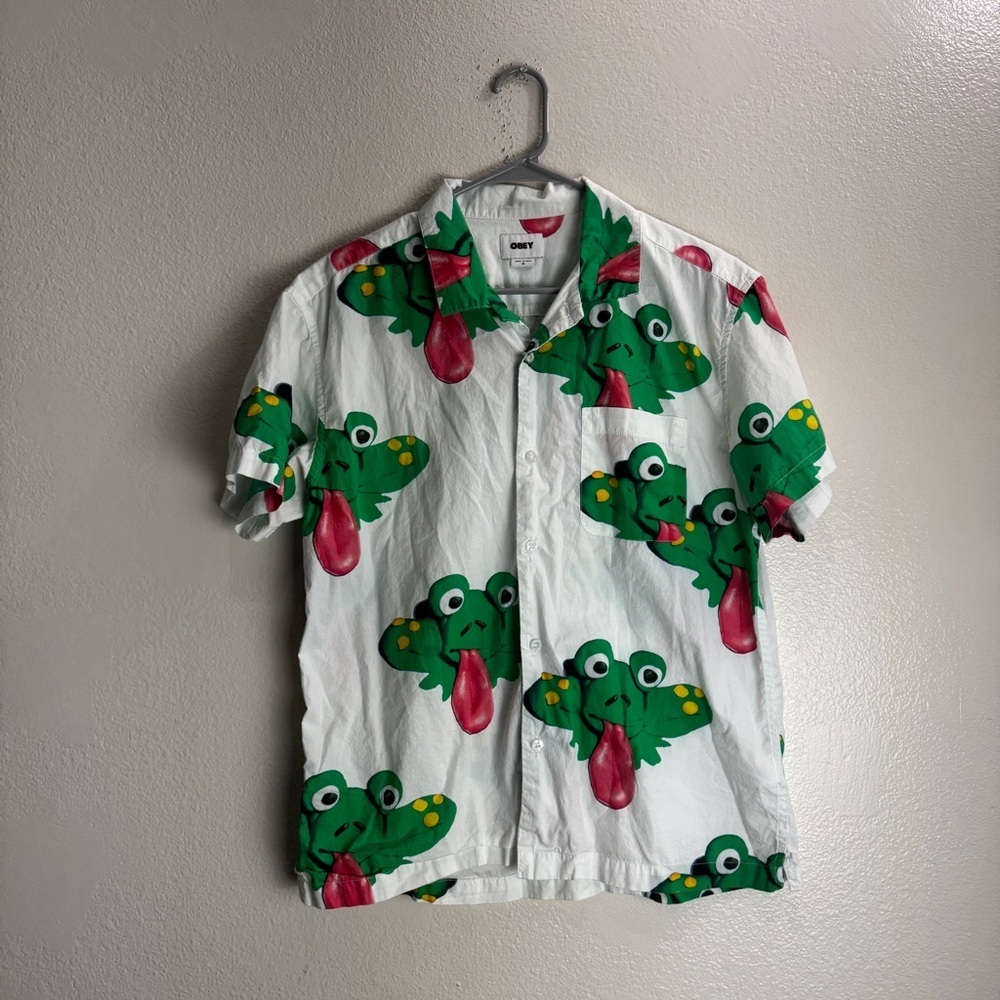 Obey Frogman Button Up Shirt Size Medium